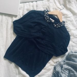 LOFT Classy Collar Gray Sweater